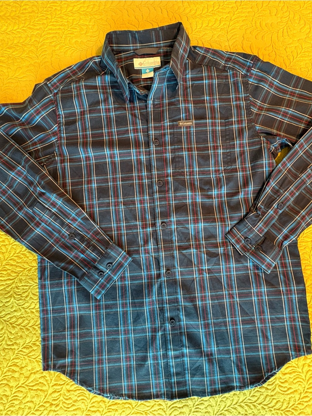 Columbia Sportswear Men’s Plaid Button Down Shirt L/S Azure Blue Tartan Medium